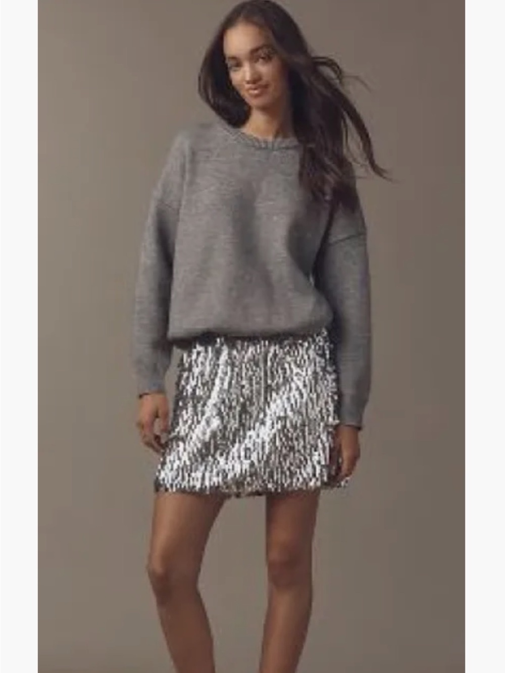 Mare Mare Long-Sleeve Knit Sequin Twofer Mini Dress